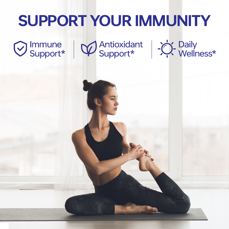 Advanced Immune Defense Blend Featuring Elderberry, Echinacea, Ginger, Turmeric, Vitamin C, D3 and Zinc for Year-Round Wellness Support.