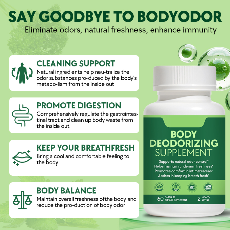 Body Deodorant Supplement Capsules with Chlorophyll, Peppermint and Parsley Extract are designed to support internal freshness, fresh breath, daily wellness and active lifestyle goals.