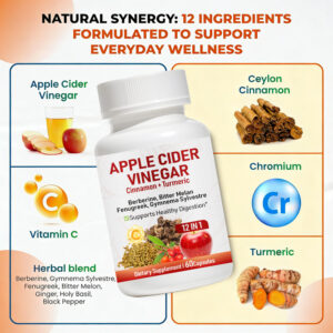 apple cider vinegar capsules with cinnamon turmeric berberine bitter melon fenugreek gymnema sylvestre supports healthy digestion and metabolic wellness herbal daily supplement