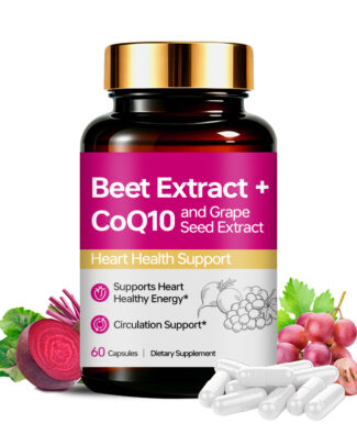 Heart Health Support Beet Root Capsules CoQ10 Supplement Grape Seed Extract Circulation Support