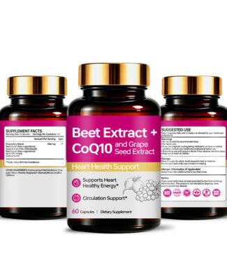 Beet Extract + CoQ10-3 Heart Health Support Beet Root Capsules CoQ10 Supplement Grape Seed Extract Circulation Support