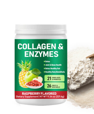Collagen & Enzymes Powder with Amino Acids, Probiotics and Fruits & Vegetables supports digestive wellness, gut microbiome balance, joint wellness, healthy skin, hair and nails in one comprehensive daily formula.
