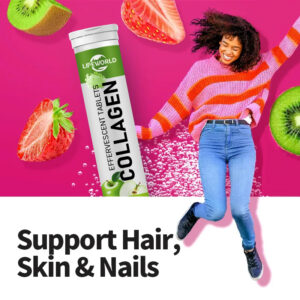 Collagen Effervescent Tablets with Vitamins help support healthy skin, hair and nails while promoting beauty from within, skin hydration and daily wellness.