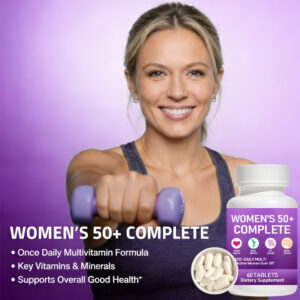 Women's 50+ Complete Multivitamin Tablets provide comprehensive daily nutrition to support heart health, bone strength, eye wellness, brain function and healthy aging.