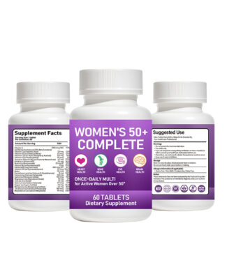 Women's 50+ Complete Multivitamin Tablets provide comprehensive daily nutrition to support heart health, bone strength, eye wellness, brain function and healthy aging.