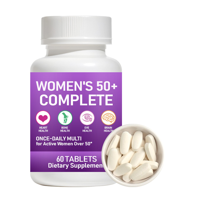 Women's 50+ Complete Multivitamin Tablets provide comprehensive daily nutrition to support heart health, bone strength, eye wellness, brain function and healthy aging.