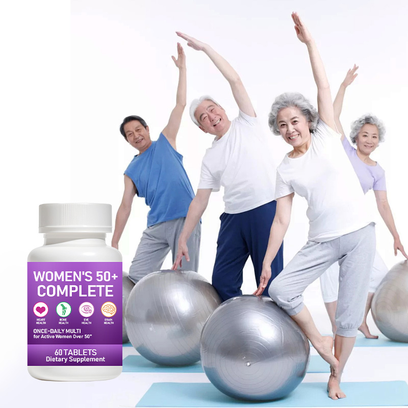 Women's 50+ Complete Multivitamin Tablets provide comprehensive daily nutrition to support heart health, bone strength, eye wellness, brain function and healthy aging.