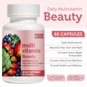 Daily Beauty Multivitamin Capsules with Biotin, Silica and Vitamin A support healthy hair, radiant skin, strong nails and everyday beauty wellness from within.