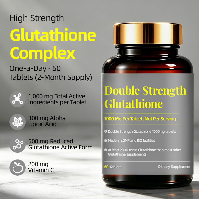 Double Strength Glutathione 1000mg Tablets provide powerful antioxidant protection while supporting cellular wellness, healthy skin appearance and beauty from within.