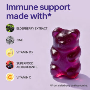 Elderberry Immune Gummies With Zinc Vitamin C Vitamin D3 Immune Health Support Seasonal Wellness Antioxidant Daily Defense Formula OEM ODM Private Label Manufacturer