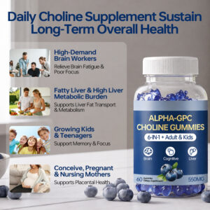 6-In-1 Alpha GPC Choline Gummies help support brain health, cognitive wellness, learning ability, mental focus and everyday nutritional support for adults and kids.