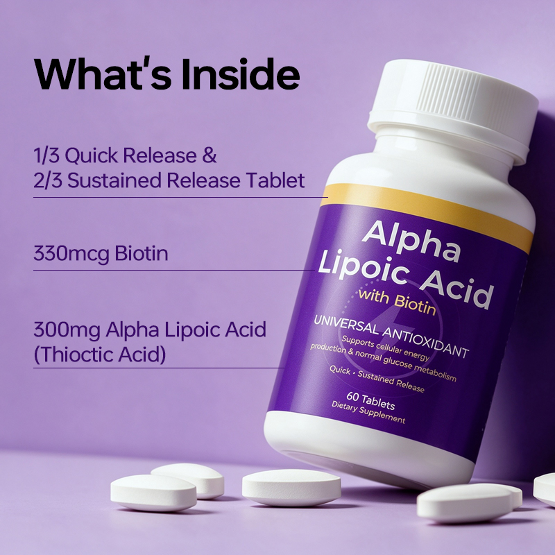 Alpha Lipoic Acid Tablets with Biotin provide antioxidant protection and nutritional support for cellular health, energy metabolism, healthy hair, skin, nails and daily wellness.