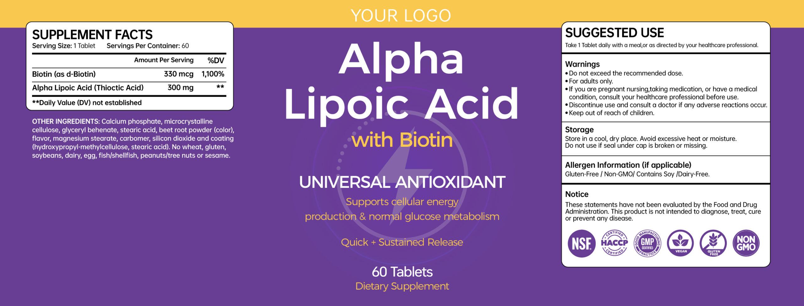 Alpha Lipoic Acid Tablets with Biotin provide antioxidant protection and nutritional support for cellular health, energy metabolism, healthy hair, skin, nails and daily wellness.