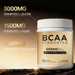 BCAA Powder 6000mg Per Serving with L-Leucine, L-Valine and L-Isoleucine helps support muscle recovery, exercise performance, endurance and active lifestyle goals.