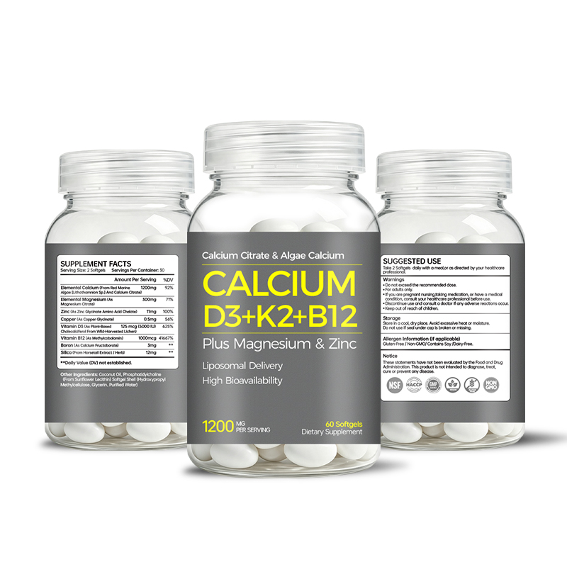 Calcium Citrate Algae Calcium D3 K2 Softgels With Magnesium Zinc B12