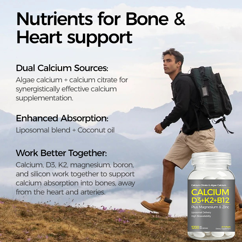 Calcium Citrate Algae Calcium D3 K2 Softgels With Magnesium Zinc B12 - Image 2
