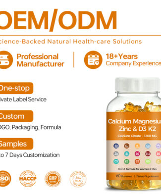 Calcium Magnesium Zinc Vitamin D3 K2 Gummies provide comprehensive nutritional support for bone health, calcium absorption, immune function, muscle performance and everyday wellness.