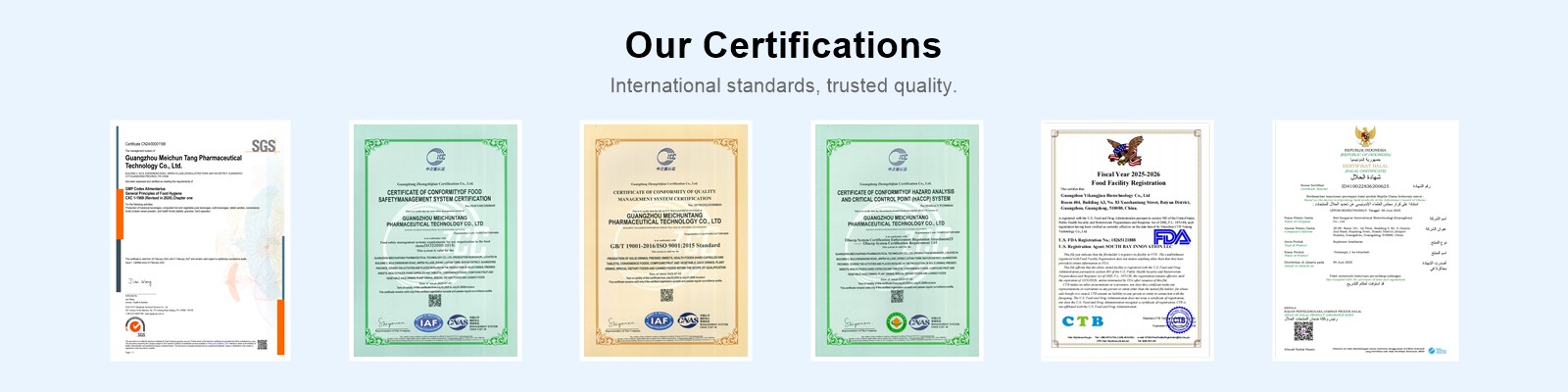 OEM/ODM supplement manufacturer certifications: GMP, ISO22000, ISO9001, HACCP, FDA and Halal certified