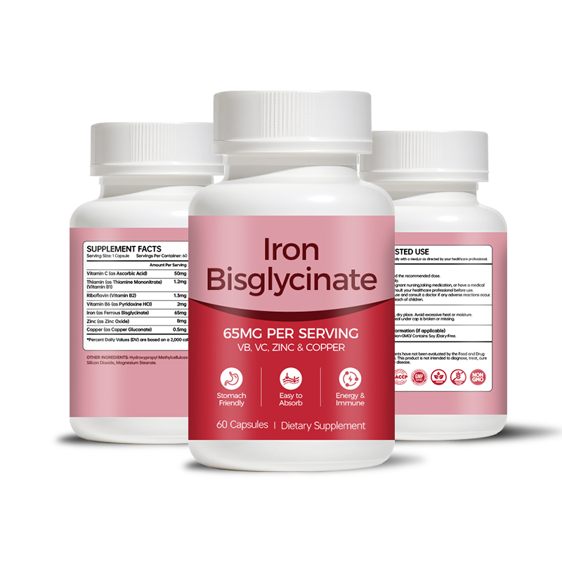 Iron Bisglycinate Capsules 65mg With Vitamin C Zinc Copper B Complex