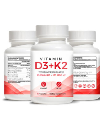 Vitamin D3 K2 Capsules with Magnesium and Zinc provide comprehensive nutritional support for bone health, immune function, calcium metabolism, muscle function and daily wellness.