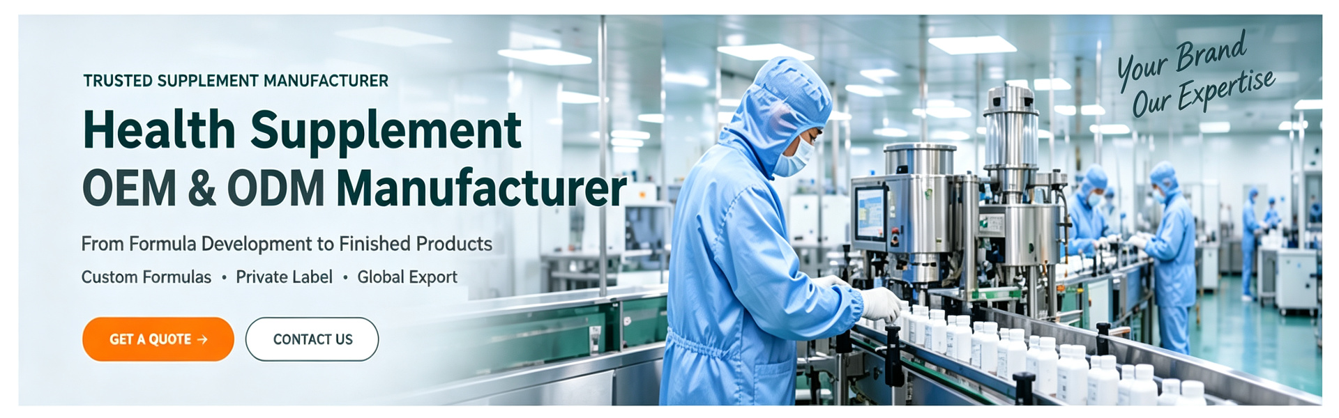 clean manufacturing workshop, cleanroom interior, automated production line, stainless steel production line, pharmaceutical-grade facility