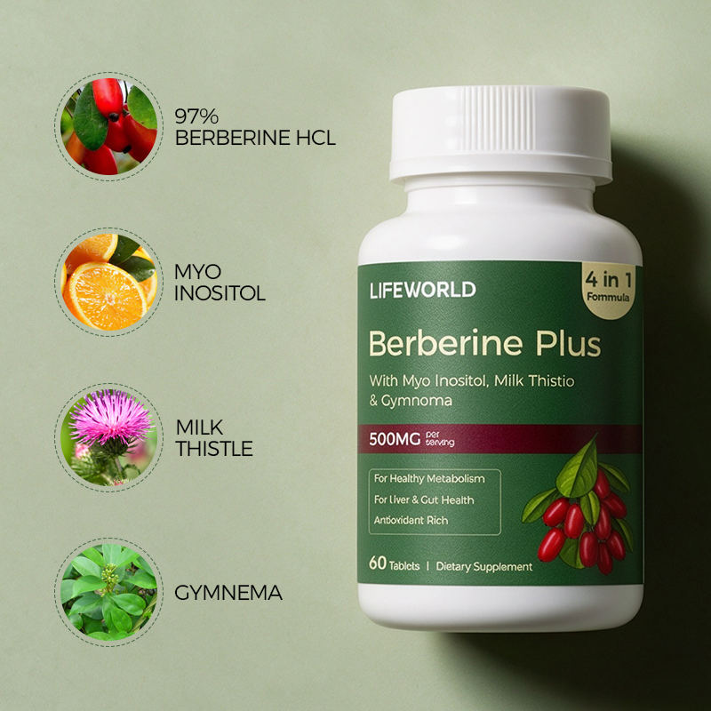 Berberine Plus Tablets are a multi-ingredient botanical supplement formulated with berberine, myo-inositol, milk thistle, and gymnema. Designed for supplement brands seeking differentiated ingredient combinations, this formula offers a convenient tablet format for daily wellness product lines. We support B2B buyers with private label and OEM/ODM options, including formula development, ingredient selection, packaging customization, and label design support. Specifications, serving size, ingredient amounts, and packaging formats can be reviewed according to your target market and project requirements. Contact our team to discuss your preferred formula, packaging, MOQ, and sample requirements.