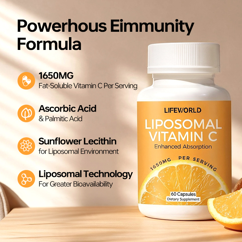 **Liposomal Vitamin C Capsules 1650mg Per Serving** Explore Liposomal Vitamin C Capsules developed for supplement brands seeking a differentiated vitamin C product. This formula concept combines vitamin C with a liposomal delivery approach and can be positioned for daily nutritional support, antioxidant support, and normal immune function support where permitted by applicable regulations. The stated 1650mg serving amount should be clearly defined as total formula weight or actual vitamin C content. OEM ODM and private label options may include packaging, label design, and formula customization based on manufacturing capabilities and destination market requirements.