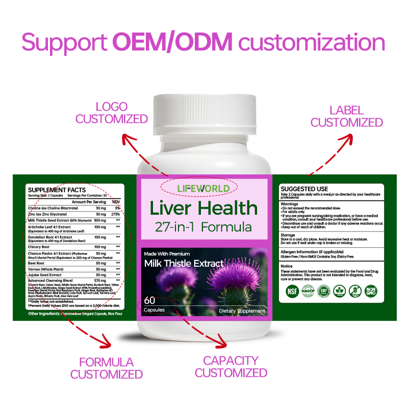**Milk Thistle Extract Capsules for Liver Health Support** Explore Milk Thistle Extract Capsules featuring Silybum marianum, a botanical ingredient commonly used in herbal supplement formulations. Designed for brands developing daily wellness products, this capsule format offers a practical option for supplement portfolios focused on botanical ingredients and general wellness support. Ingredient specifications, including extract ratio and silymarin content where applicable, should be clearly documented. OEM ODM and private label opportunities can be discussed according to your product requirements, packaging preferences, and destination market regulations.