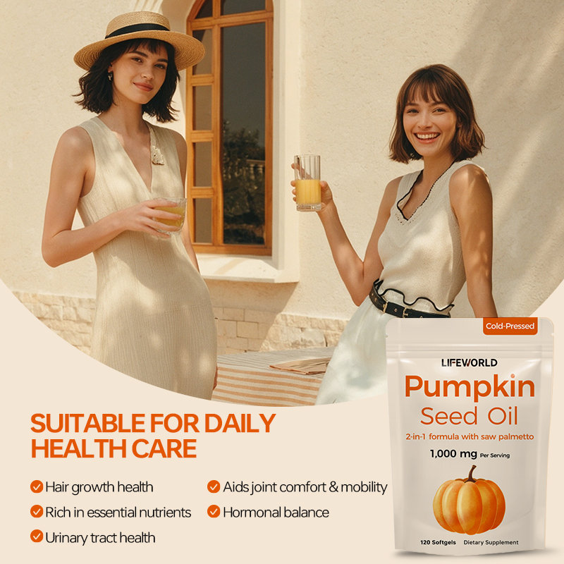 **Pumpkin Seed Oil with Saw Palmetto Softgels 1000mg Per Serving** Develop a differentiated botanical supplement with a combination of Pumpkin Seed Oil and Saw Palmetto in a convenient softgel format. This 2-in-1 formula is designed for supplement brands exploring men's wellness and botanical nutrition product categories. Our B2B project support can cover ingredient specification review, private label packaging, label artwork, and product presentation based on your requirements. **Available Project Options** - Private Label and OEM/ODM Support - Custom Packaging and Label Design - Ingredient Specification Review - Product Documentation, Where Available - Bulk Supply and Project-Based Quotations Please confirm the serving size, the amount of each ingredient, and the intended market before finalizing the product label. Contact our team to discuss your target market, packaging preferences, and order quantity.