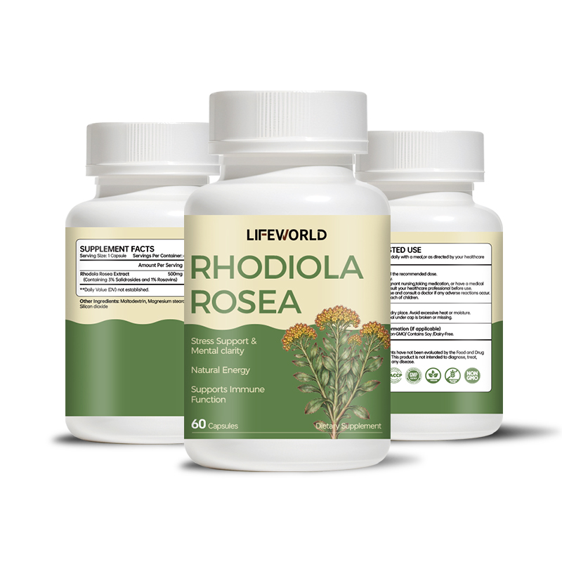Rhodiola Rosea Capsules for Daily Wellness Our Rhodiola Rosea Capsules feature a botanical ingredient commonly used in herbal supplement formulations. Designed for supplement brands, importers, distributors, and wholesalers, this product offers a convenient capsule format for daily wellness product portfolios. Depending on the verified formulation and applicable market requirements, the product may be positioned around daily stress support, energy, and general wellness. The plant part, extract ratio, standardization, ingredient amount, and serving size should be confirmed against the approved product specification. We offer OEM and ODM support for B2B customers, including product specification review, private label development, customized label artwork, and packaging options. Product Highlights Rhodiola rosea botanical supplement Convenient capsule dosage form Suitable for herbal wellness product portfolios Private label and customized packaging options OEM and ODM product development support Product specifications and available quality documents upon request Contact our team to discuss ingredient specifications, target-market requirements, packaging preferences, and order quantity.