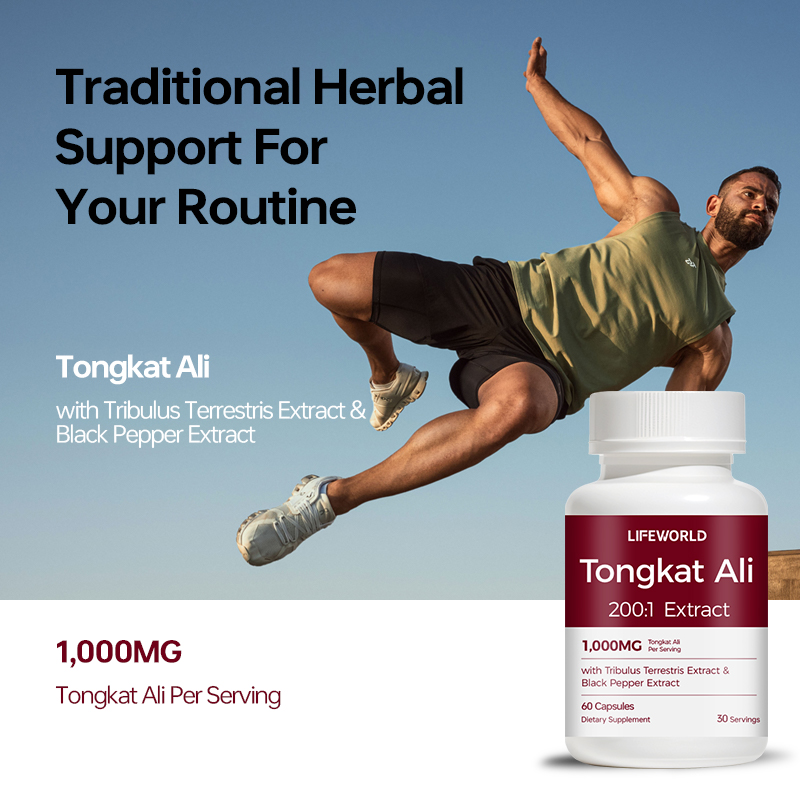 **Tongkat Ali 200:1 Extract Capsules with Tribulus Terrestris and Black Pepper** A multi-ingredient herbal supplement featuring Tongkat Ali extract, Tribulus Terrestris, and black pepper. Designed for supplement brands seeking a botanical formula with clearly defined ingredient specifications and flexible private label options. Available for OEM/ODM discussions, subject to formula review, ingredient documentation, and manufacturing requirements. **Key Product Features** - Tongkat Ali extract as the featured botanical ingredient - Tribulus Terrestris and black pepper in a multi-ingredient formula - Customizable capsule specifications and packaging options - Private label and OEM/ODM support for qualified B2B buyers